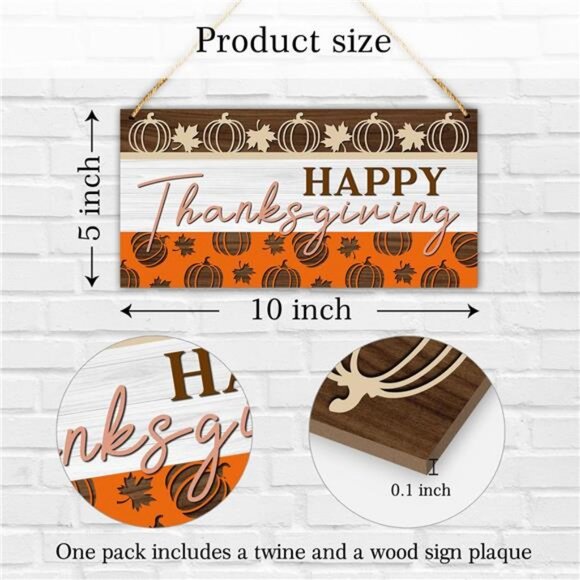 Maple Leaf Pumpkin Fall Happy Thanksgiving Hanging Sign Wooden Home Decor - Picture 3 of 6